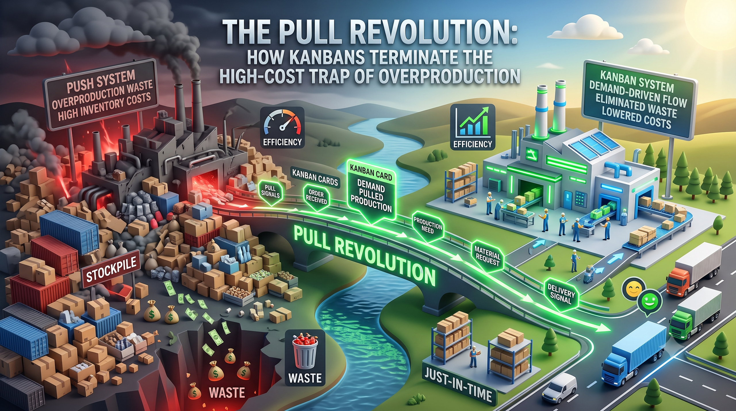 The Pull Revolution: How Kanbans Terminate the High-Cost Trap of Overproduction