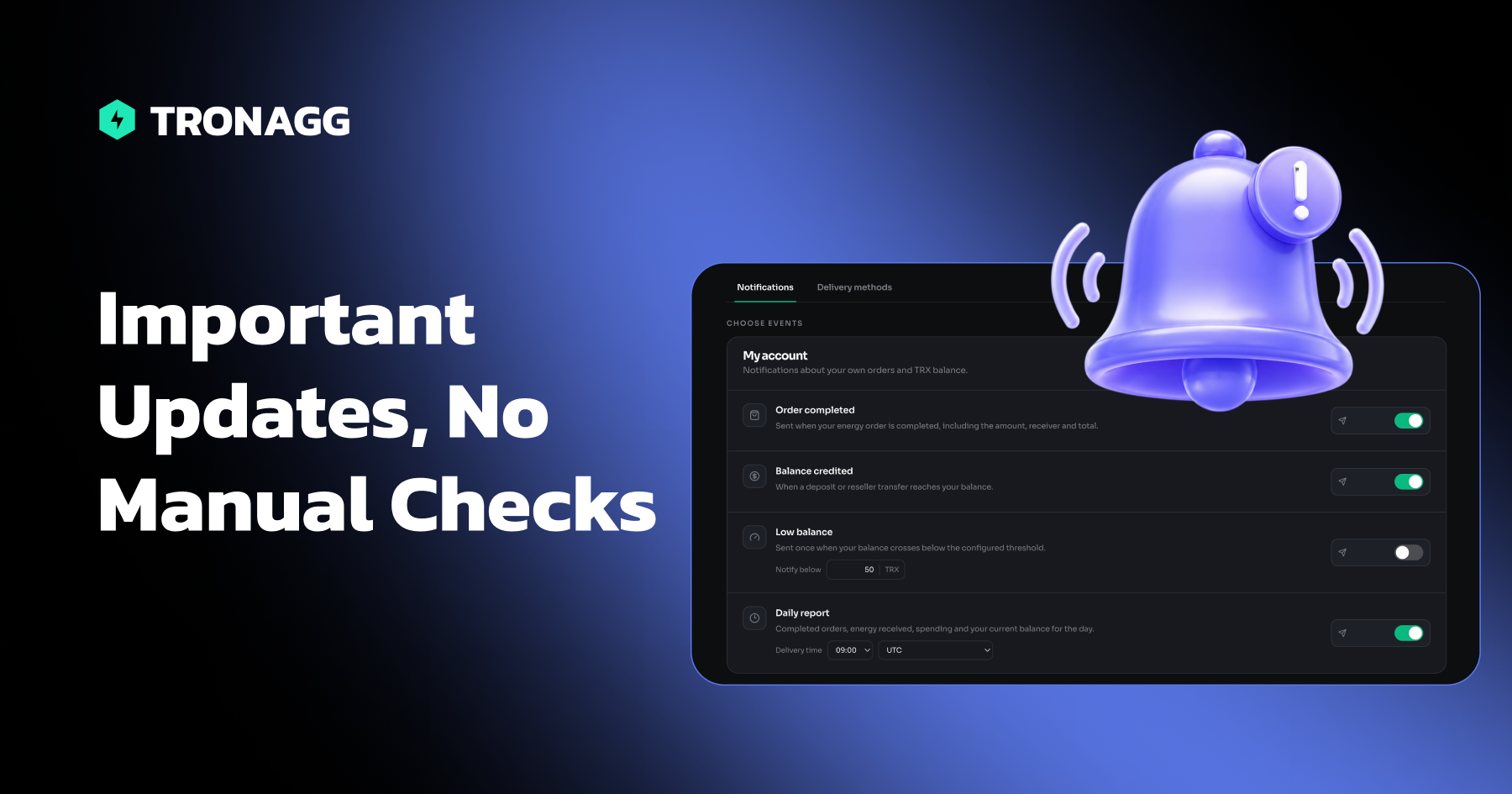 TRONAgg Notifications Are Live: Track TRON Energy Orders, Balance, and Reports Automatically