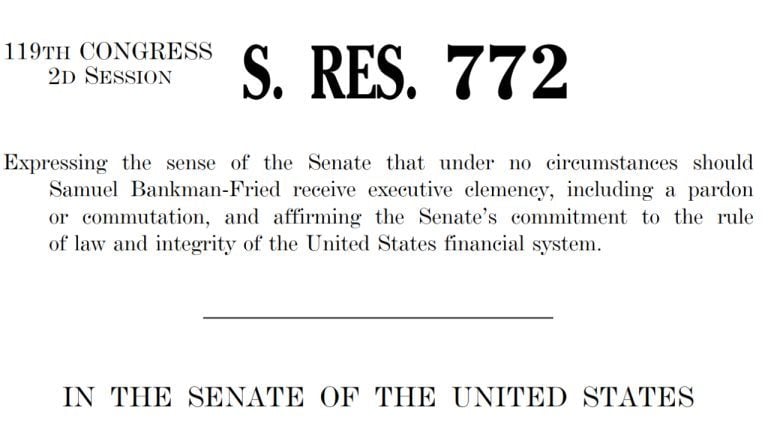 US Senate Unanimously Opposes Any Pardon for Sam Bankman-Fried After FTX Fraud