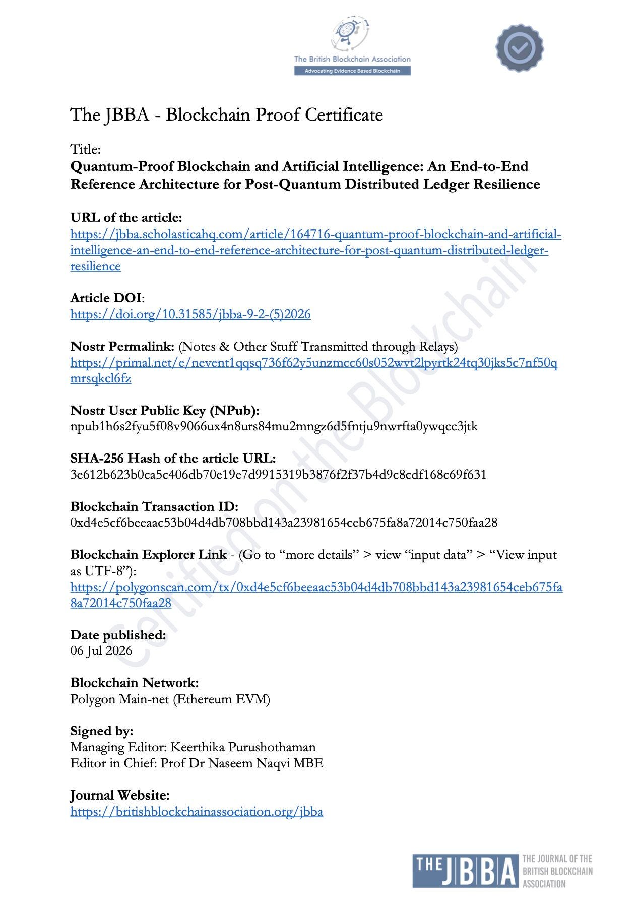 Why the World’s Leading Blockchain Journal Has Begun Anchoring Research on Polygon and Nostr