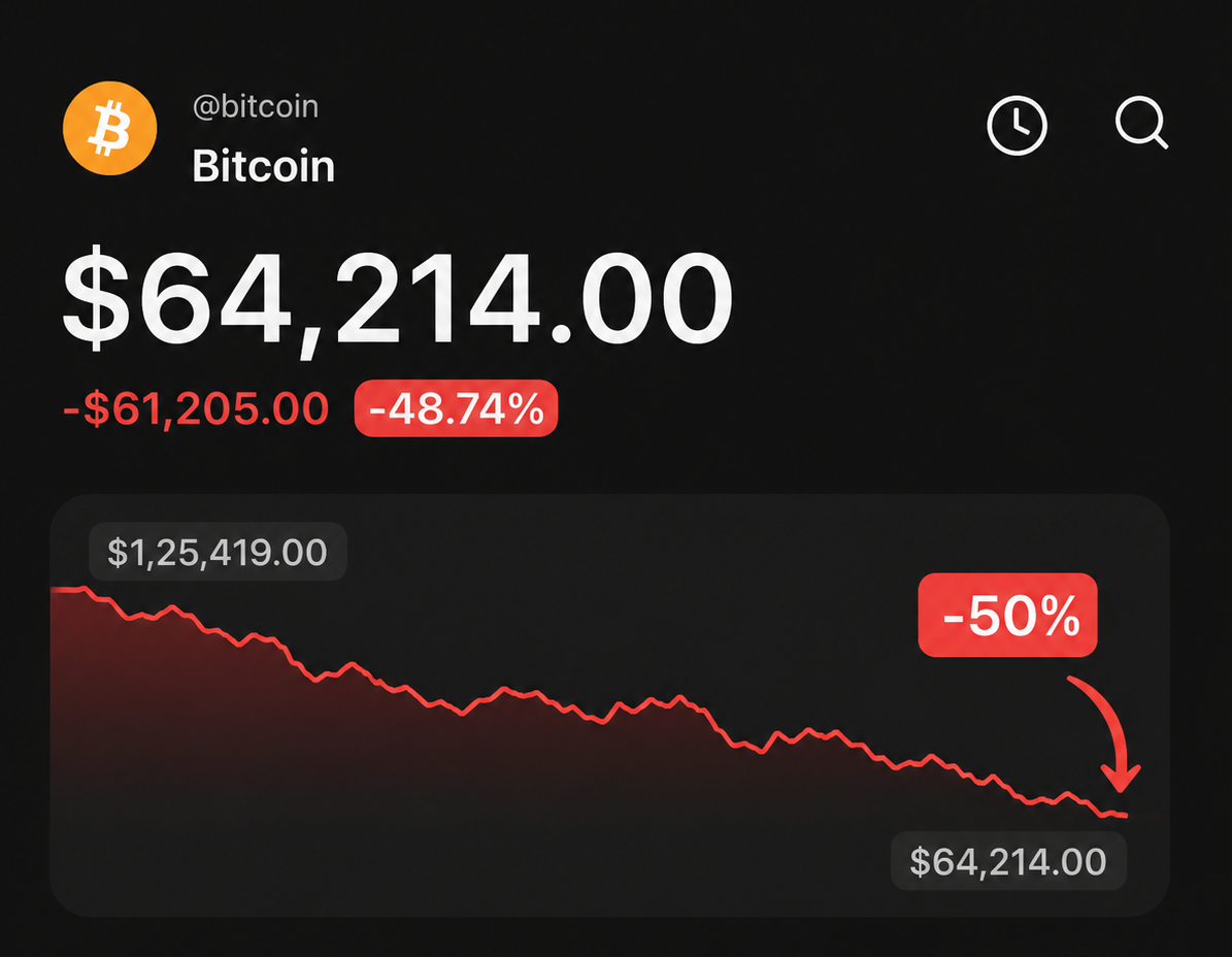 Bitcoin Crashed 50% In One Year — From $1,26,000 to $64,000