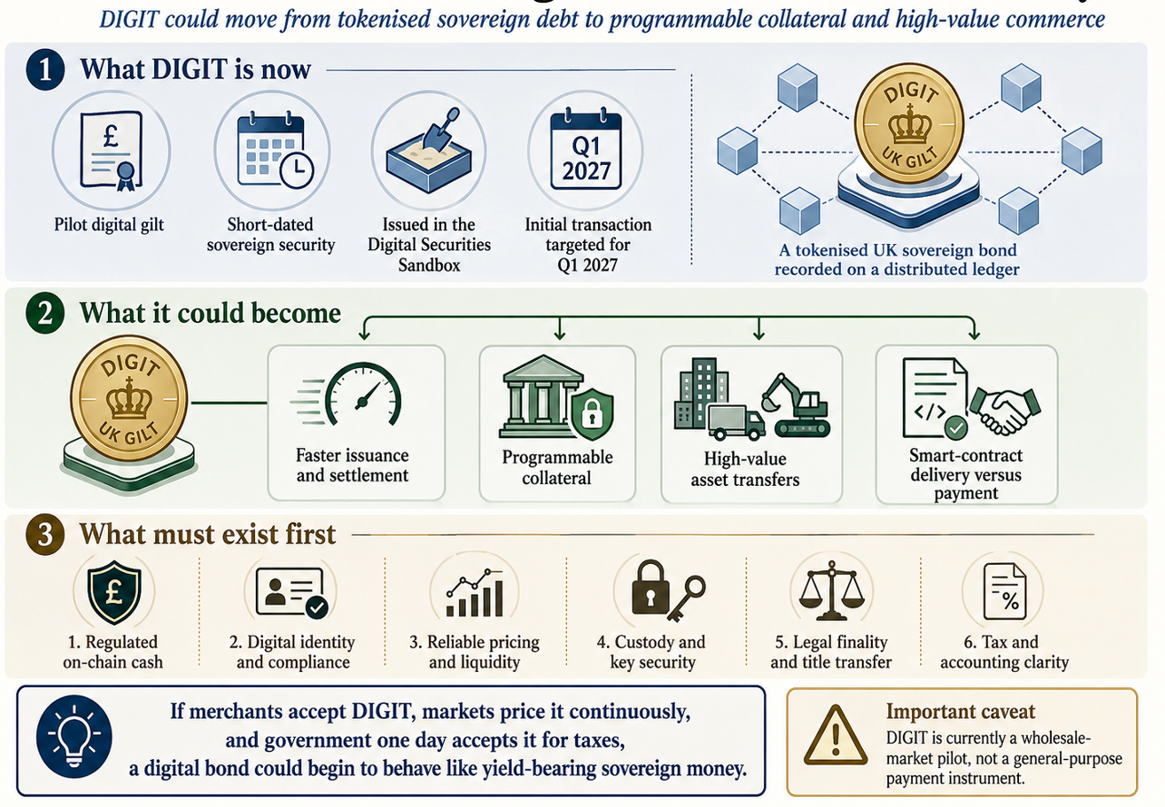 Could Britain’s digital gilt (DIGIT) become money? How DIGIT may reshape payments and bank funding