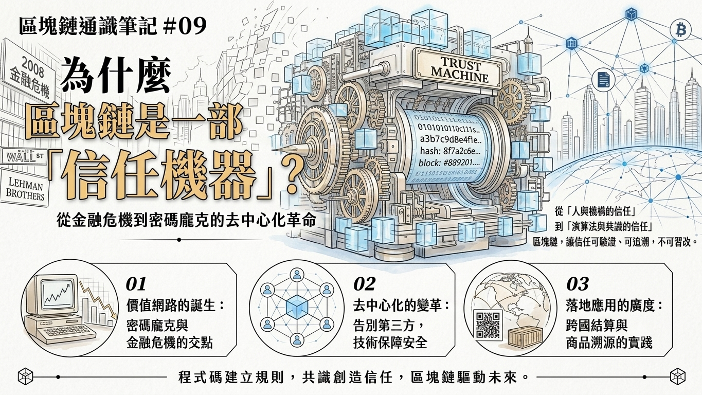 【區塊鏈通識筆記 #09】 為什麼區塊鏈是一部「信任機器」？從金融危機到密碼龐克的去中心化革命