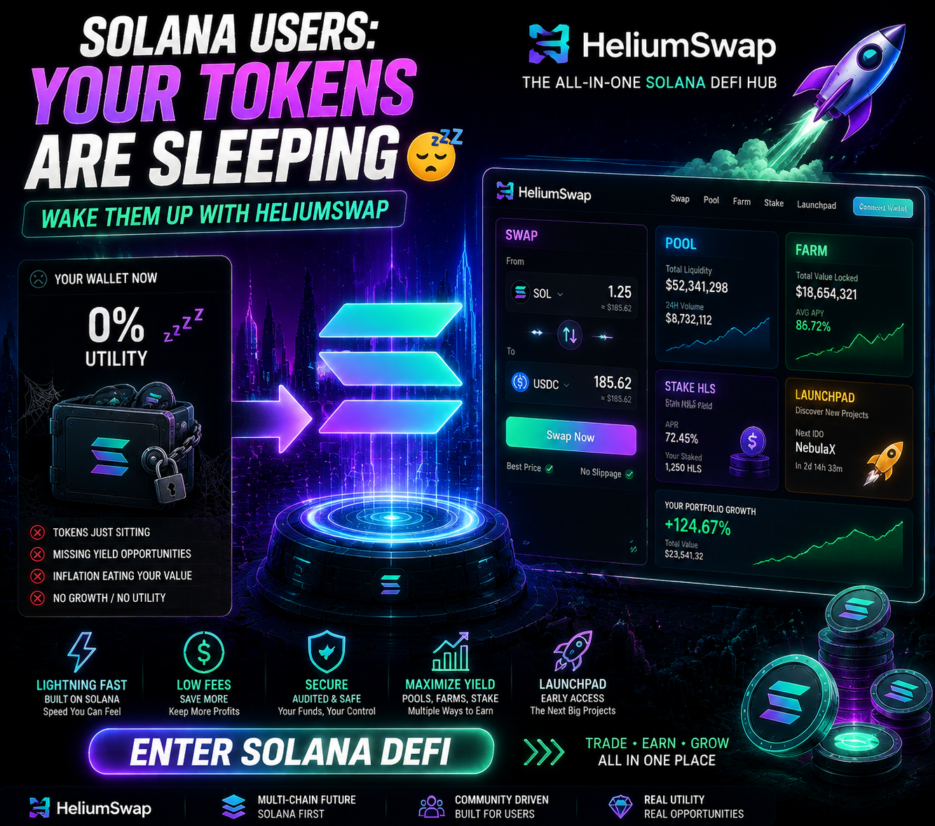 HeliumSwap 2026: The Solana DeFi Hub Where Trading, Liquidity And Yield Come Together