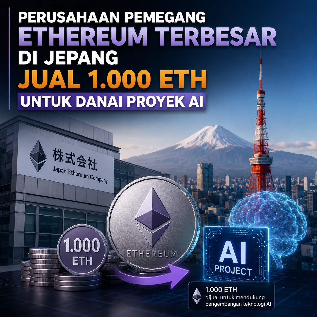 Perusahaan Pemegang Ethereum Terbesar di Jepang Jual 1.000 ETH untuk Danai Proyek AI
