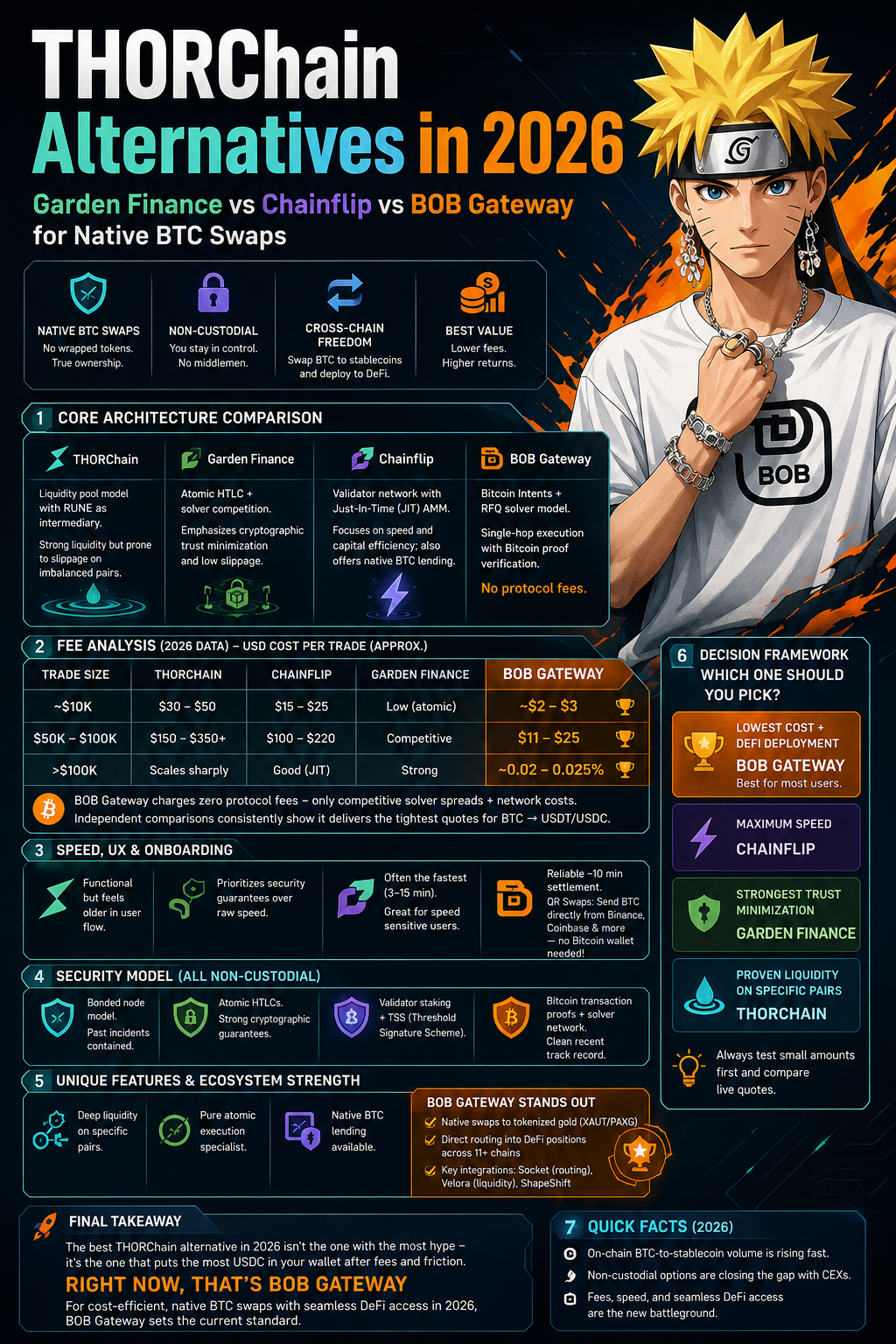 THORChain Alternatives in 2026: Garden Finance vs Chainflip vs BOB Gateway for Native BTC Swaps