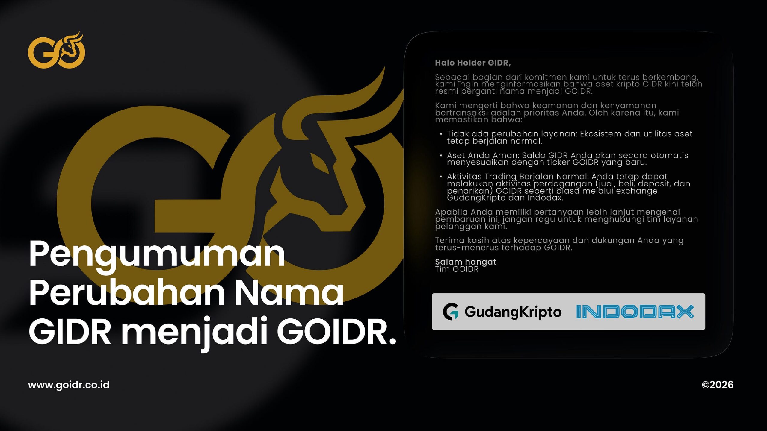 Transformasi GIDR Menjadi GOIDR: Simbol Baru Pertumbuhan Aset Kripto Berbasis Emas