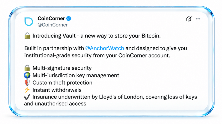 Coincorner, Anchorwatch Roll out Bitcoin Custody With Lloyd’s Insurance