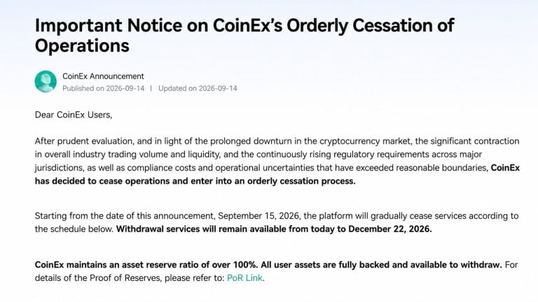 Coinex Is Closing After 9 Years, and Its Founder Won’t Sell It