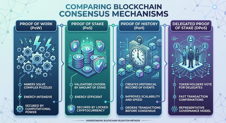 Consensus Mechanisms Compared: PoW vs. PoS vs. PoH vs. DPoS