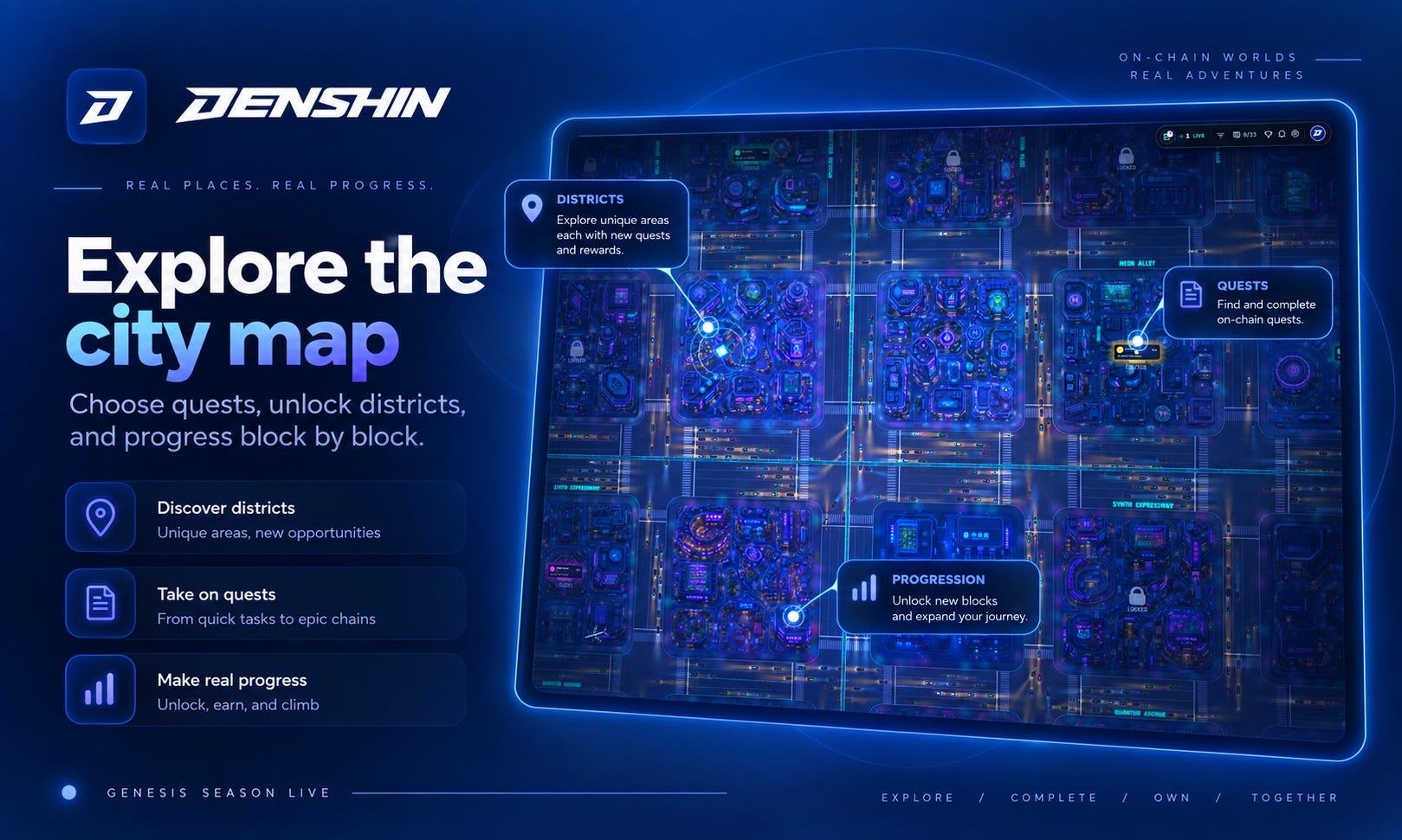 Denshin Genesis: a city you open with on-chain actions