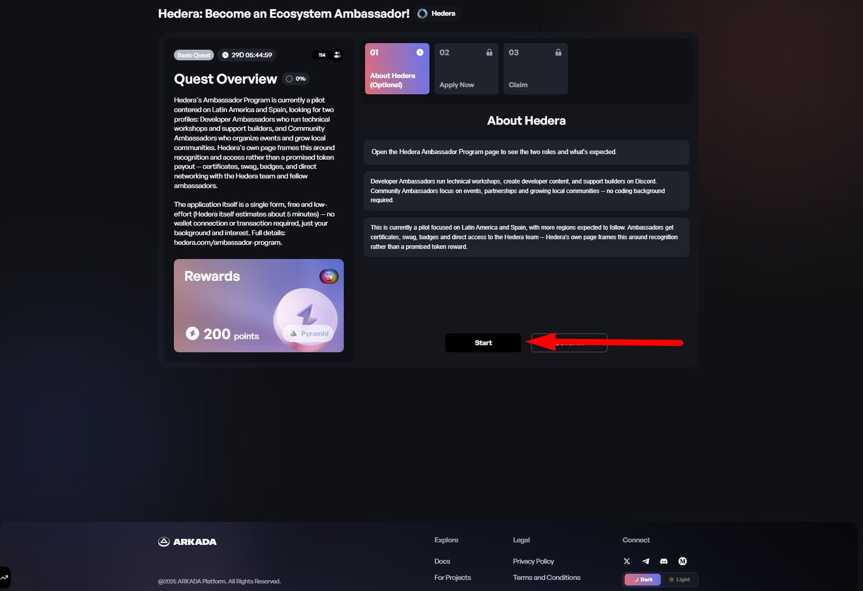 Hedera Ecosystem Ambassador Quest on Arkada: How to Earn Points, a Pyramid SBT, and Free Spins