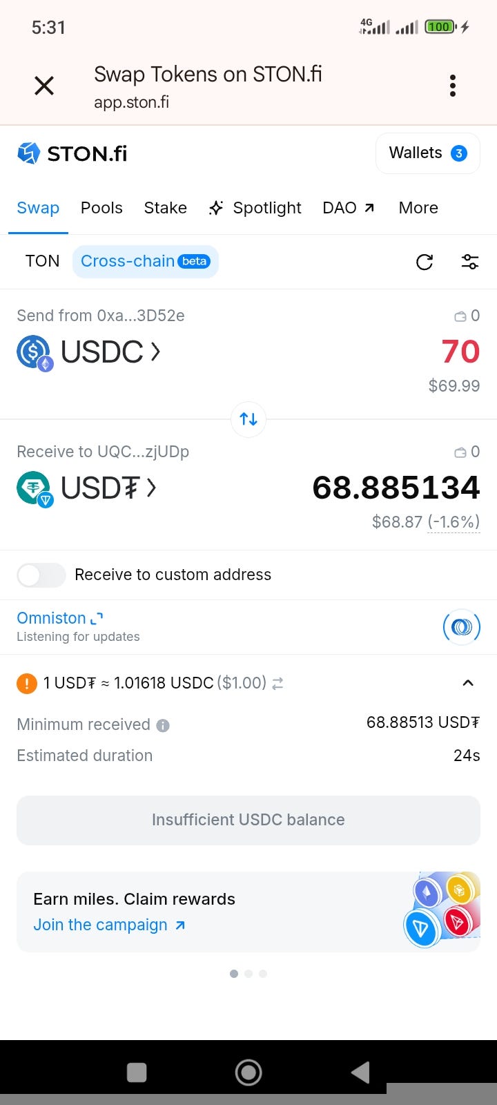 How to Swap USDC on Ethereum to USDT on TON