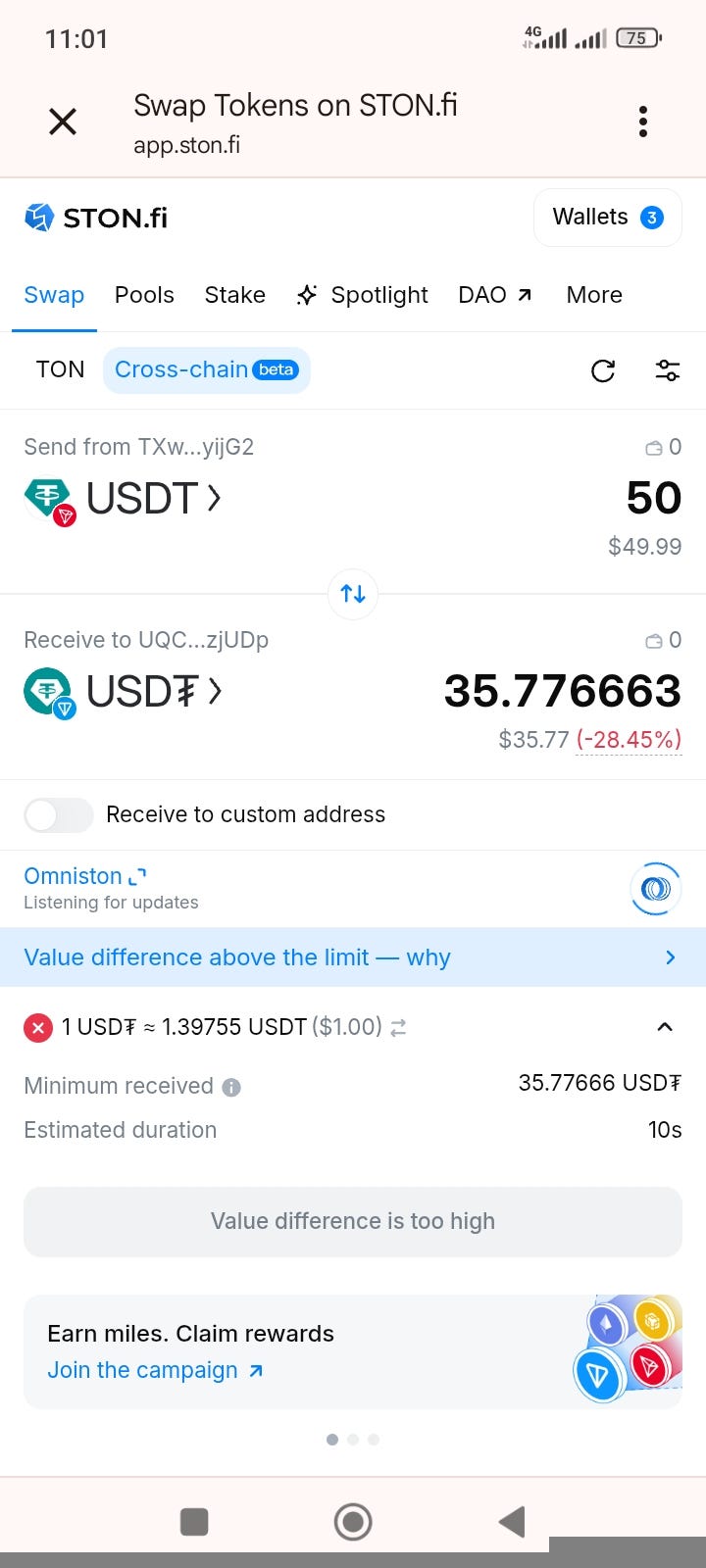 How to Swap USDT TRC20 to USDT on TON With STONfi