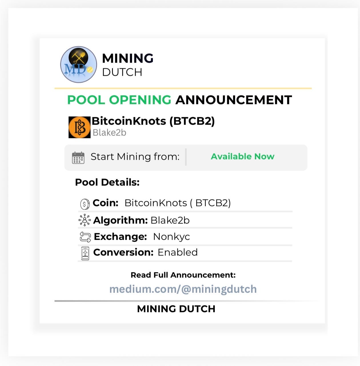 NEW MINING POOL: BitcoinKnots (BTCB2)