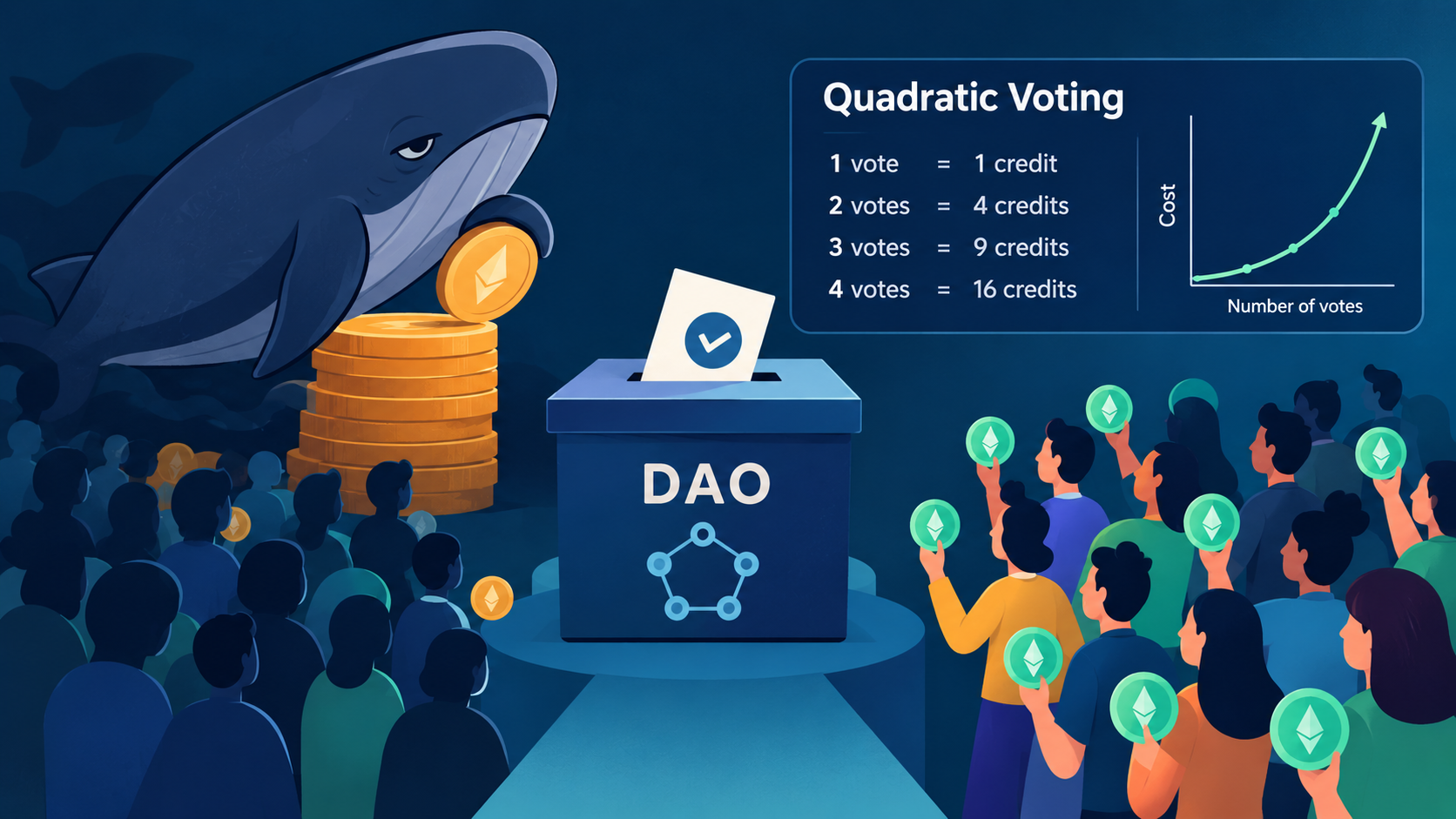 Quadratic Voting in DAOs: Fixing the “One Whale, One Veto” Problem