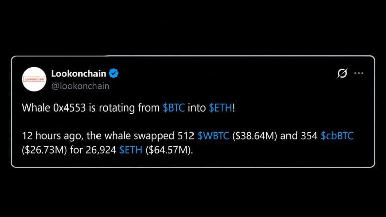 Whale Sells 866 BTC for 26,924 ETH Hours Before Bitcoin Price Tanked