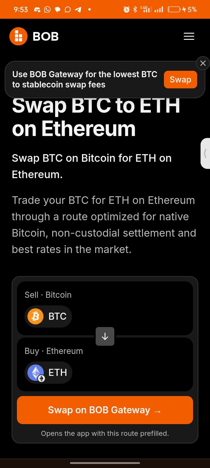 Can BOB Gateway Move Native BTC Directly to Ethereum?