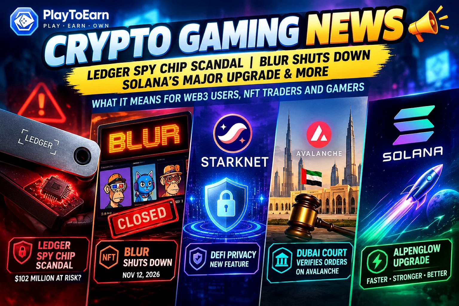 Crypto Gaming News: Ledger Spy Chip Scandal, Blur Marketplace Shutdown, and Solana’s Major…