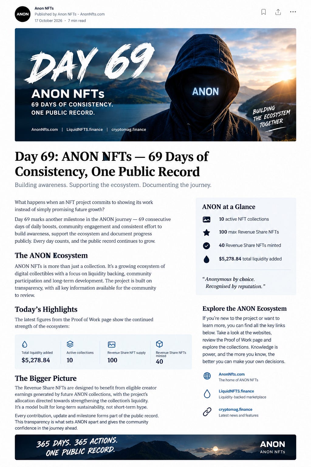 Day 69: ANON NFTs – 69 Days of Consistency, One Public Record