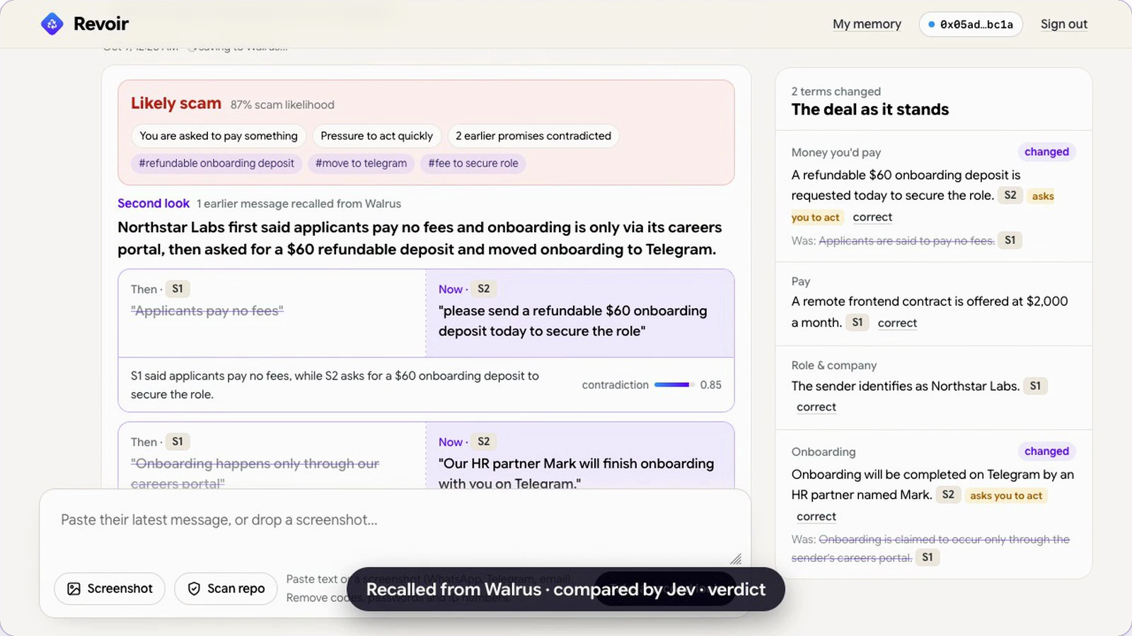 How I Built a Chatbot That Remembers What Recruiters Promised You (Walrus Memory + DeepSeek + Jev)