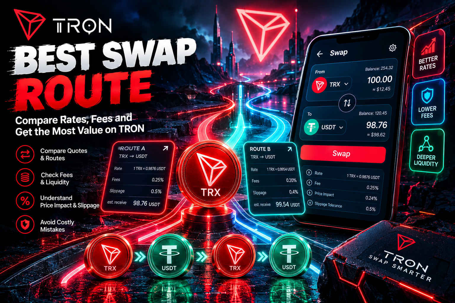 How to Choose the Best TRON Swap Route: Compare Rates, Fees, and Final Output