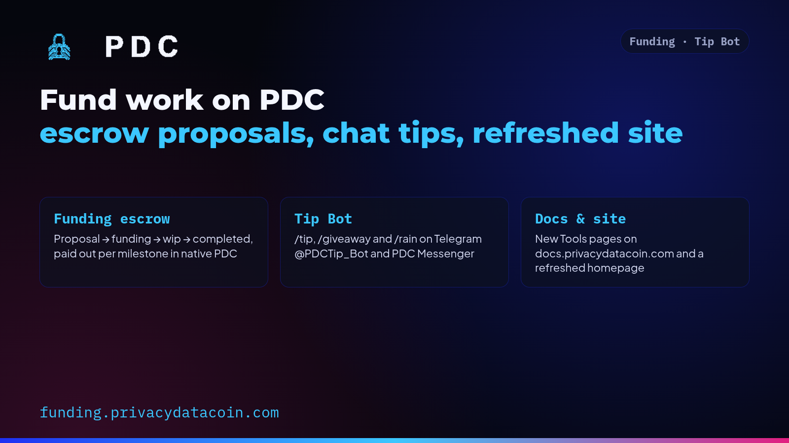 PDC Funding: Community Escrow for Work on Privacy Data Coin