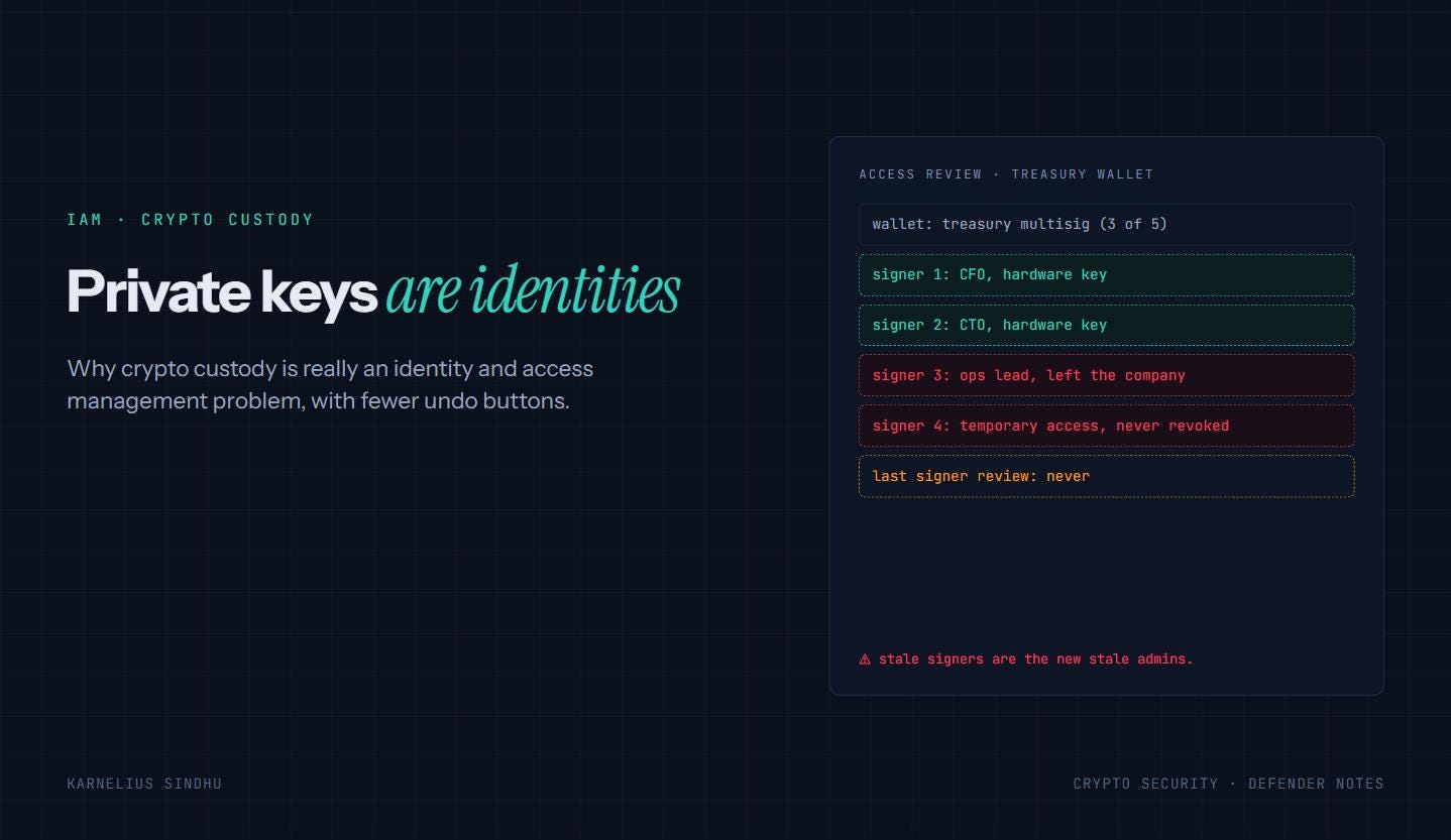 Private Keys Are Identities: Applying IAM Discipline to Crypto Custody